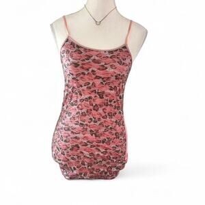 Y2K 2000s Lace Pink + Army Green Fitted Full Length Cami Size Medium 95%Cotton